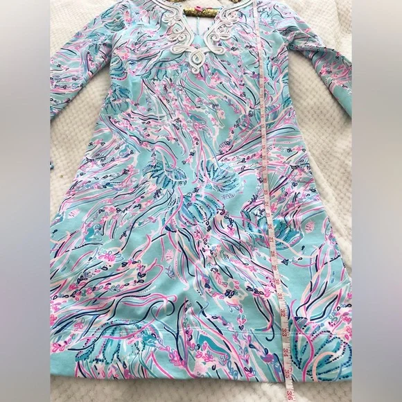Lilly Pulitzer Harper Shift Dress Long Sleeve Bayside Blue Stretch Medium - Picture 8 of 10